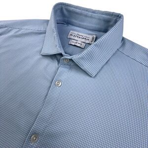Mizzen + Main Spinnaker Shirt Mens 2XL Blue Check Trim Fit Stretch Performance